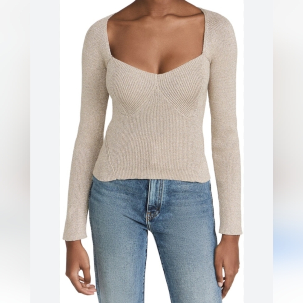 NWT Elegant ASTR the label Fletcher Sweater Sz L Knit Shimmer Taupe/Silver Y1